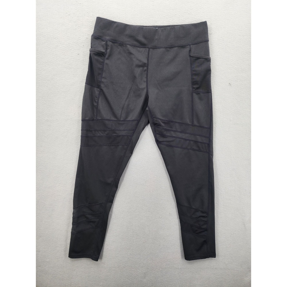 RAG Plus Black Mesh Panel Active Leggings Womens 2X Pocket High Rise Athleisure